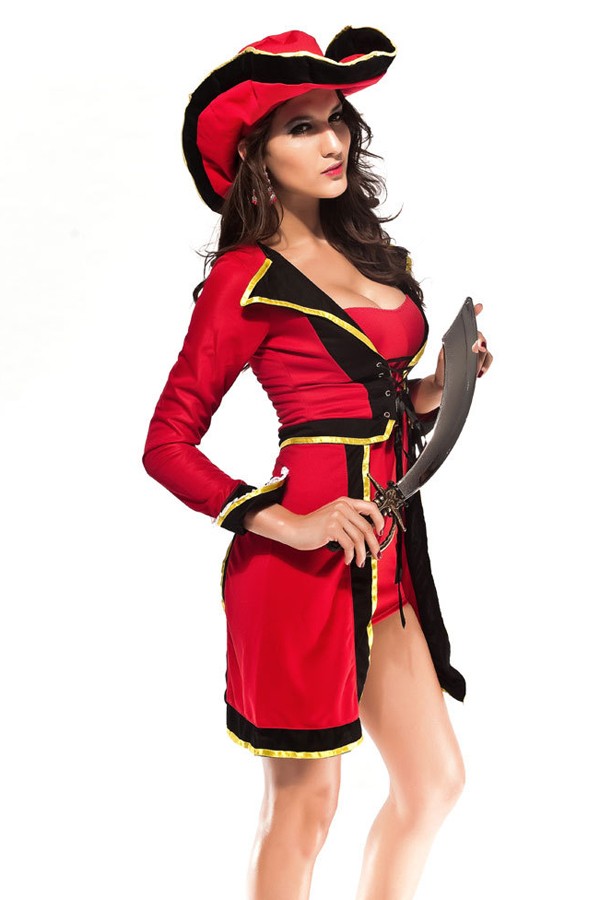 Halloween Costume Hot Red Pirate Costume - Click Image to Close